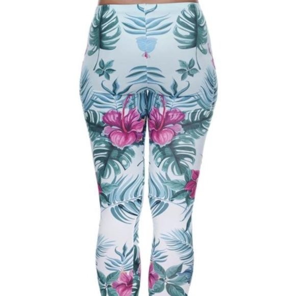 Callie 3D Paradisio: Leggings Floral Plant Graphic Navy & Mint - Picture 6 of 9